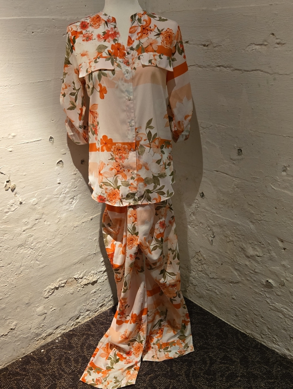 Calvin Klein Cream and Orange Floral Pantsuit